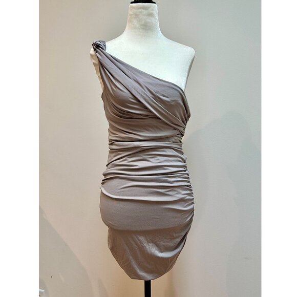 Pierre Balmain Bright Silver Ruched One Shoulder Bodycon Mini Dress BNWT - Picture 1 of 12
